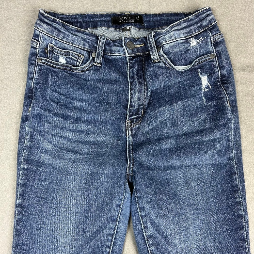 Judy Blue Skinny Jeans Distressed‎ Raw Release Hem Women 7/28 Blue - Picture 3 of 13
